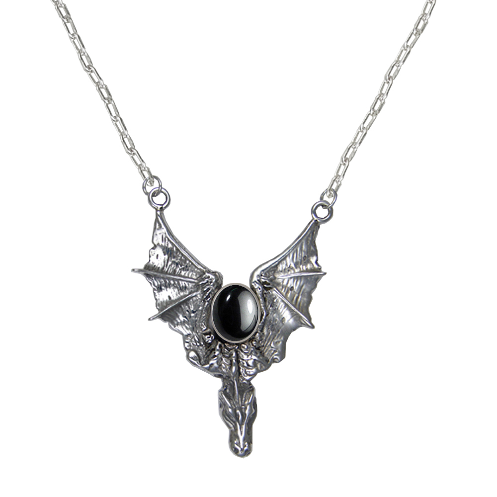 Sterling Silver Dragon of the West Necklace With Hematite